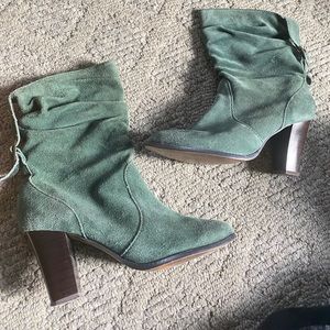Zara women boots green suede high heel size 39